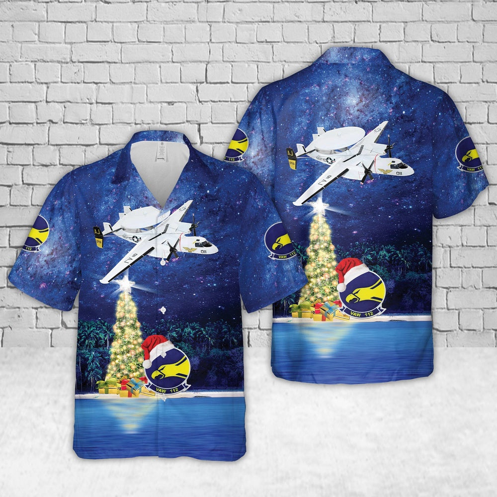 Us Navy Hawaiian Shirt, US Navy VAW-112 Golden Hawks (1978 USS Nimitz) E-2C Christmas Hawaiian Shirt, Military Hawaiian Shirt