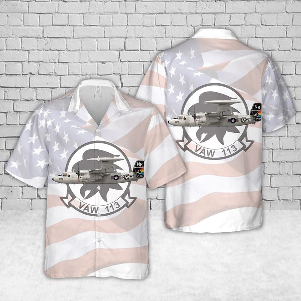 Us Navy Hawaiian Shirt, US Navy VAW-113 Black Eagles E-2C Hawaiian Shirt, Military Hawaiian Shirt