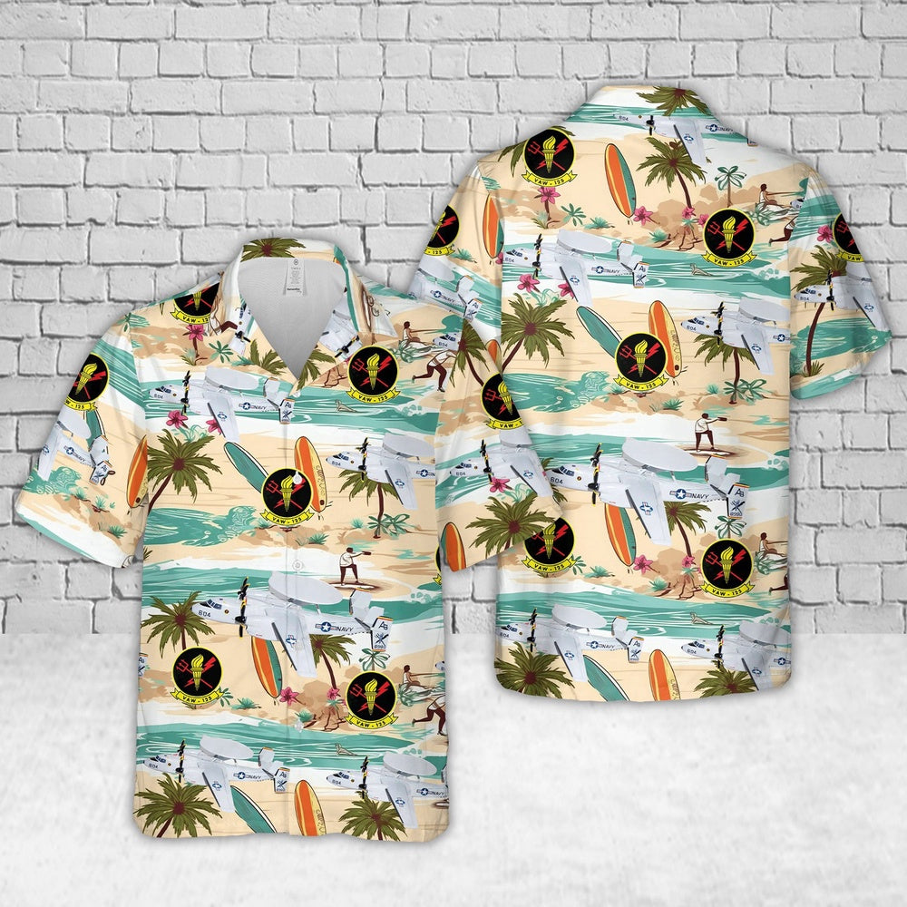Us Navy Hawaiian Shirt, US Navy VAW-125 Torch bearers E-2C (2004) Hawkeye Hawaiian Shirt, Military Hawaiian Shirt