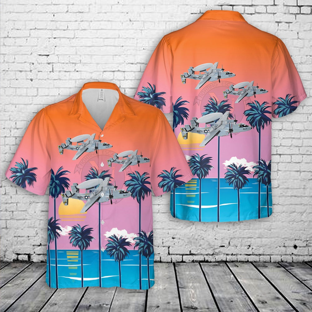Us Navy Hawaiian Shirt, US Navy VAW-78 Fighting Escargots E-2C Hawaiian Shirt, Military Hawaiian Shirt
