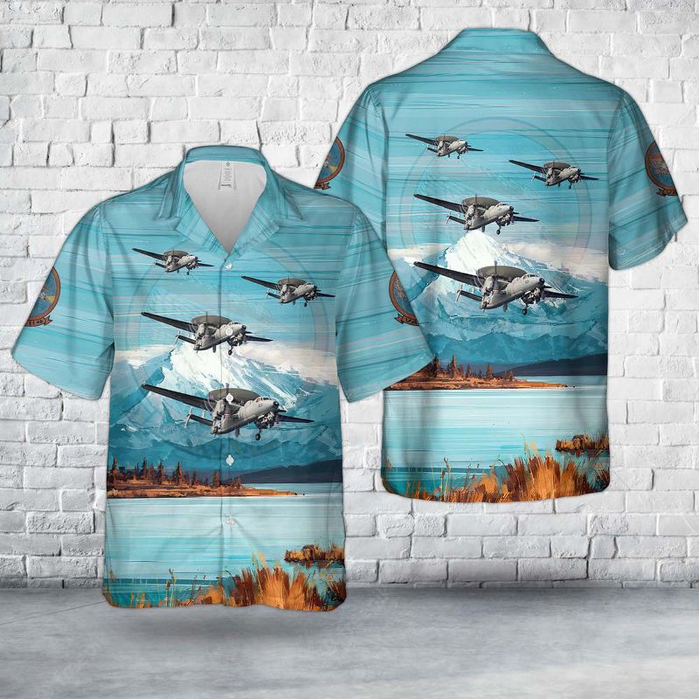 Us Navy Hawaiian Shirt, US Navy VAW - 114 E-2A With Electric Chicken Hawaiian Shirt, Military Hawaiian Shirt