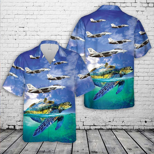 Us Navy Hawaiian Shirt, US Navy VF-154 F-14A Tomcats Hawaiian Shirt, Military Hawaiian Shirt