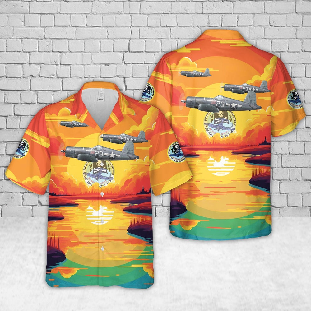 Us Navy Hawaiian Shirt, US Navy VF-17 Jolly Rogers F4U-1A Corsair Hawaiian Shirt, Military Hawaiian Shirt