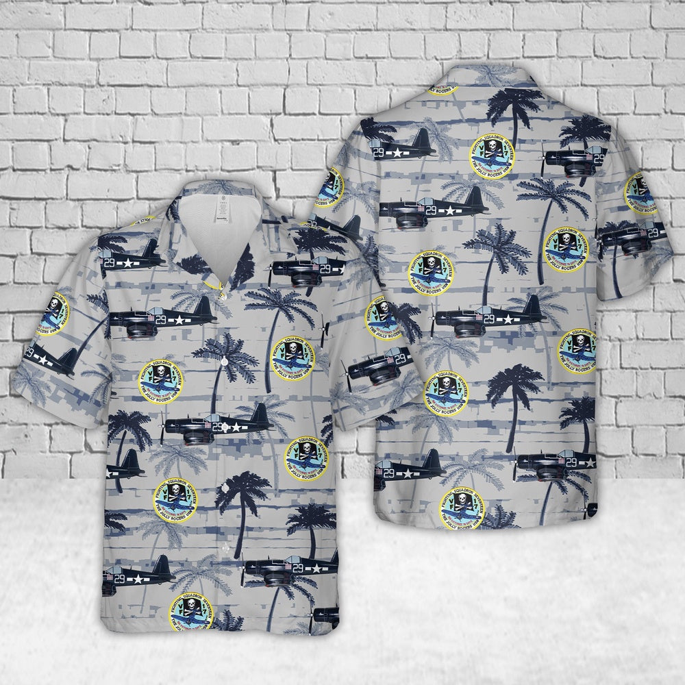Us Navy Hawaiian Shirt, US Navy VF-17 Jolly Rogers F4U In WWII Hawaiian Shirt, Military Hawaiian Shirt