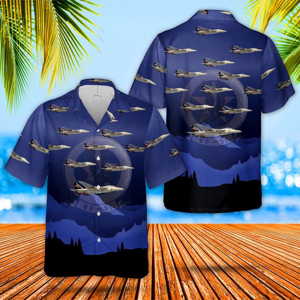 Us Navy Hawaiian Shirt, US Navy VF-51 F-14A Hawaiian Shirt, Military Hawaiian Shirt