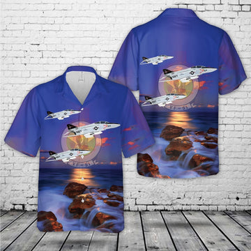 Us Navy Hawaiian Shirt, US Navy VF-51 Screaming Eagles McDonnell F-4 Phantom Hawaiian Shirt, Military Hawaiian Shirt