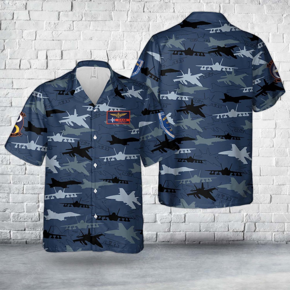 Us Navy Hawaiian Shirt, US Navy VFA-137 McDonnell Douglas FA-18 Hornet Silhouettes Hawaiian Shirt, Military Hawaiian Shirt