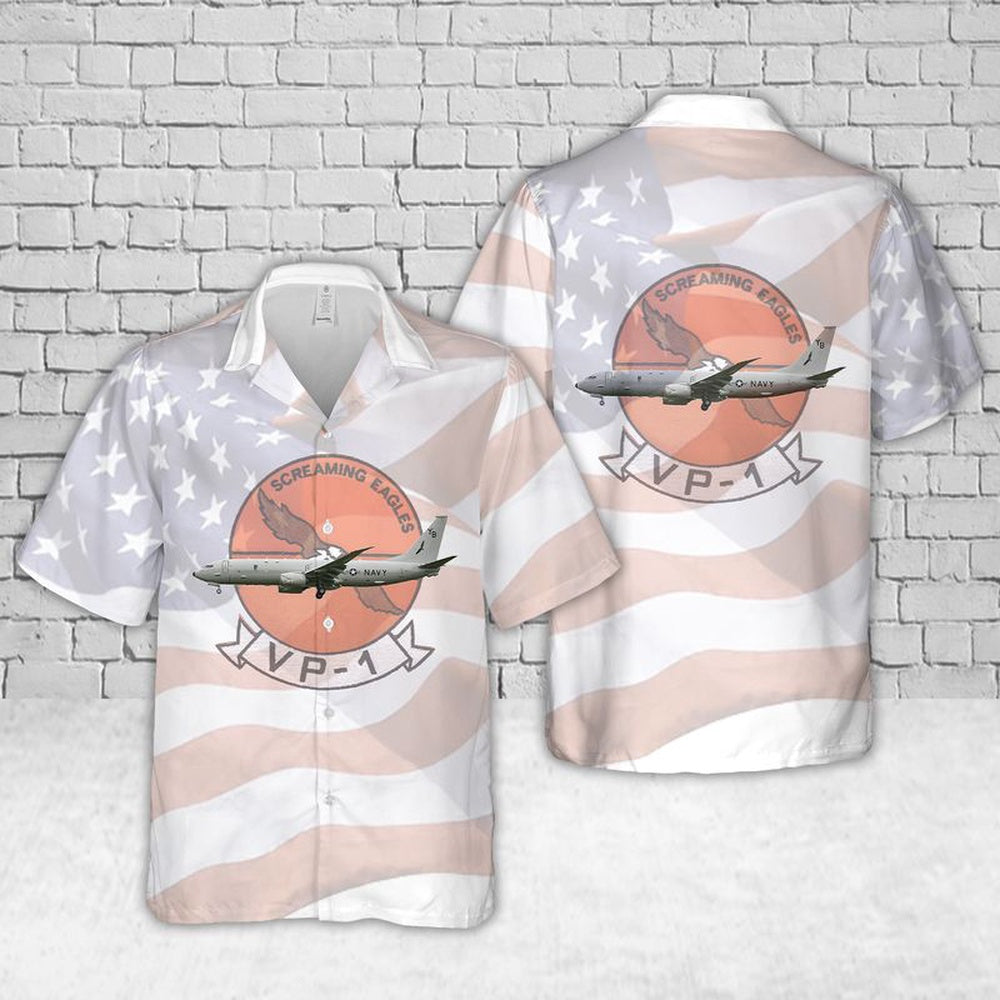 Us Navy Hawaiian Shirt, US Navy VP-1 Screaming Eagles P-8A Hawaiian Shirt, Military Hawaiian Shirt