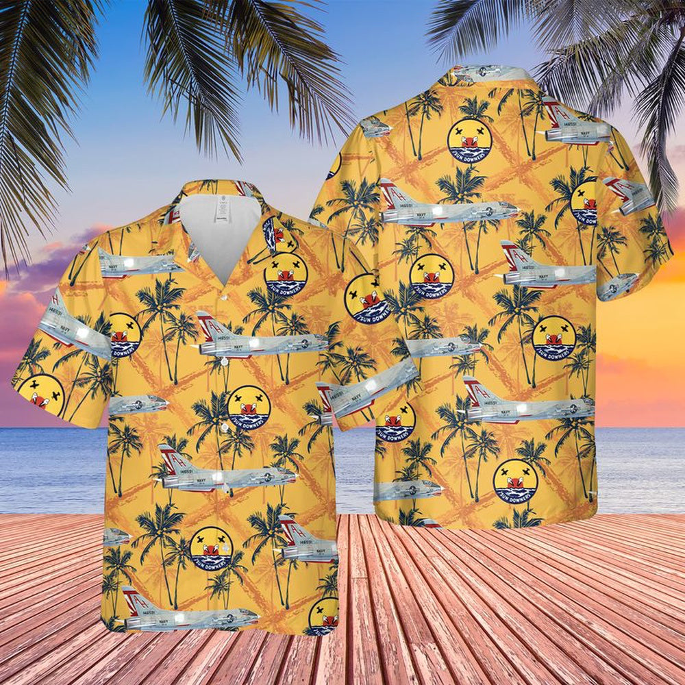 Us Navy Hawaiian Shirt, US Navy Vought F-8C Of VF-111 Sundowners Hawaiian Shirt, Military Hawaiian Shirt