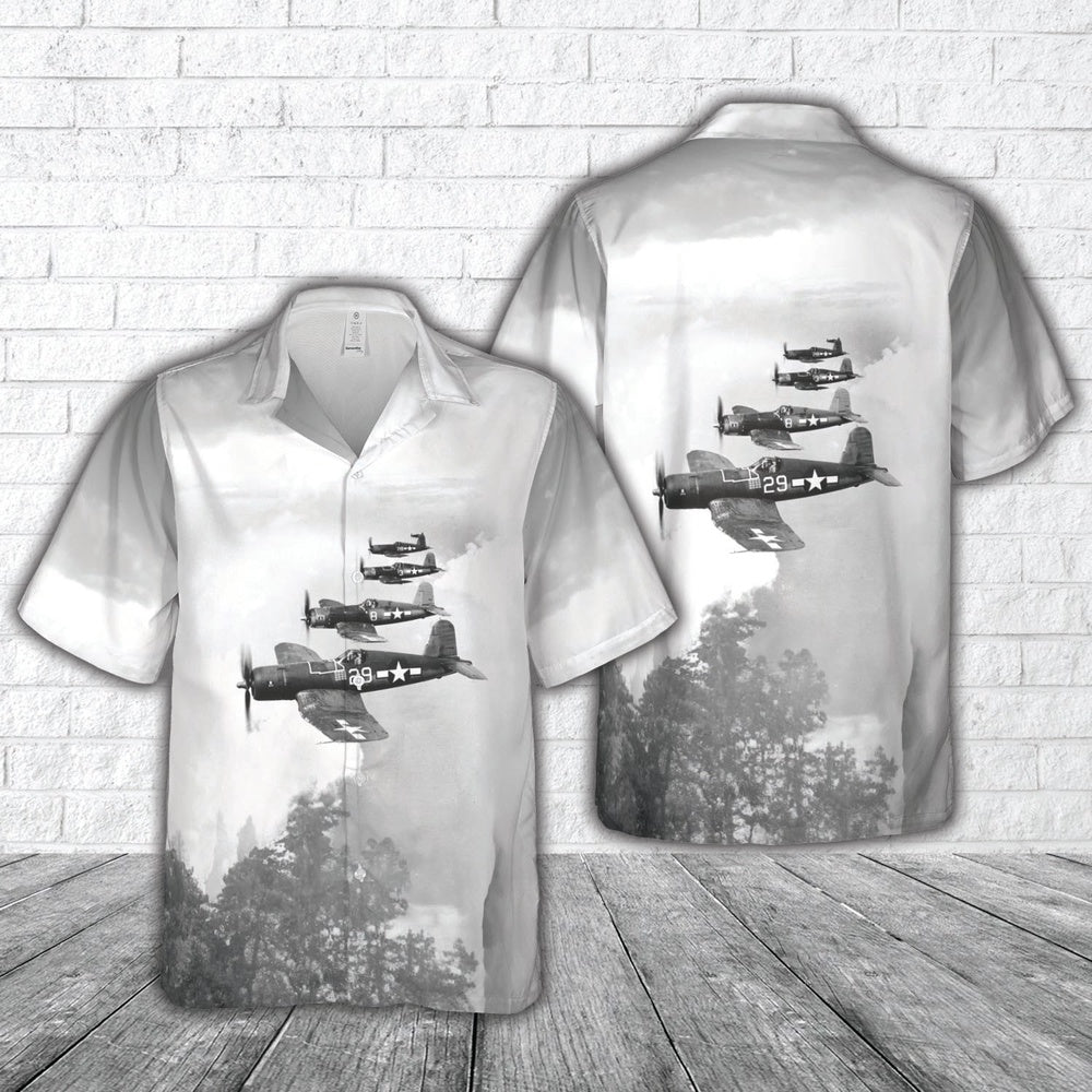 Us Navy Hawaiian Shirt, US Navy Vought F4U-1A Corsairs of Fighter Squadron 17 (VF-17) Jolly Rogers Hawaiian Shirt