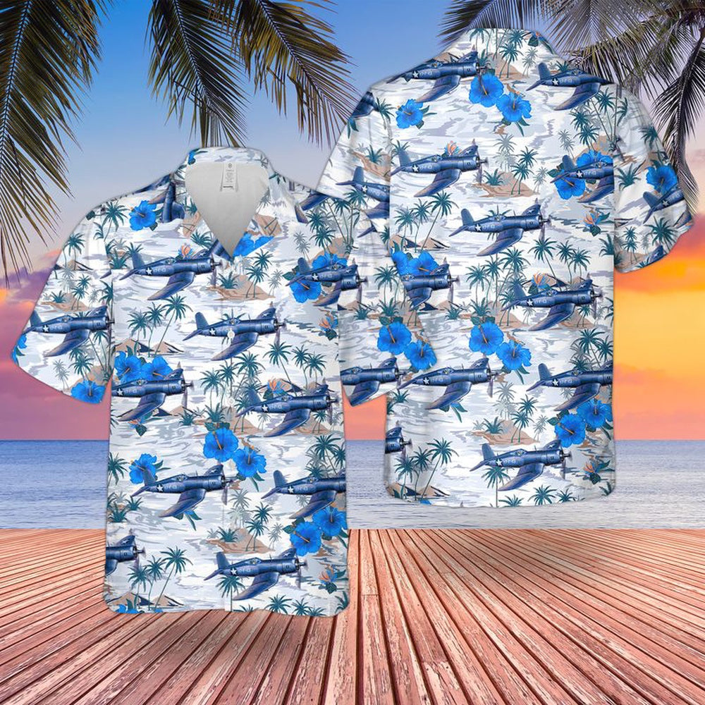 Us Navy Hawaiian Shirt, US Navy Vought F4U-1 Corsair Birdcage Hawaiian Shirt, Military Hawaiian Shirt