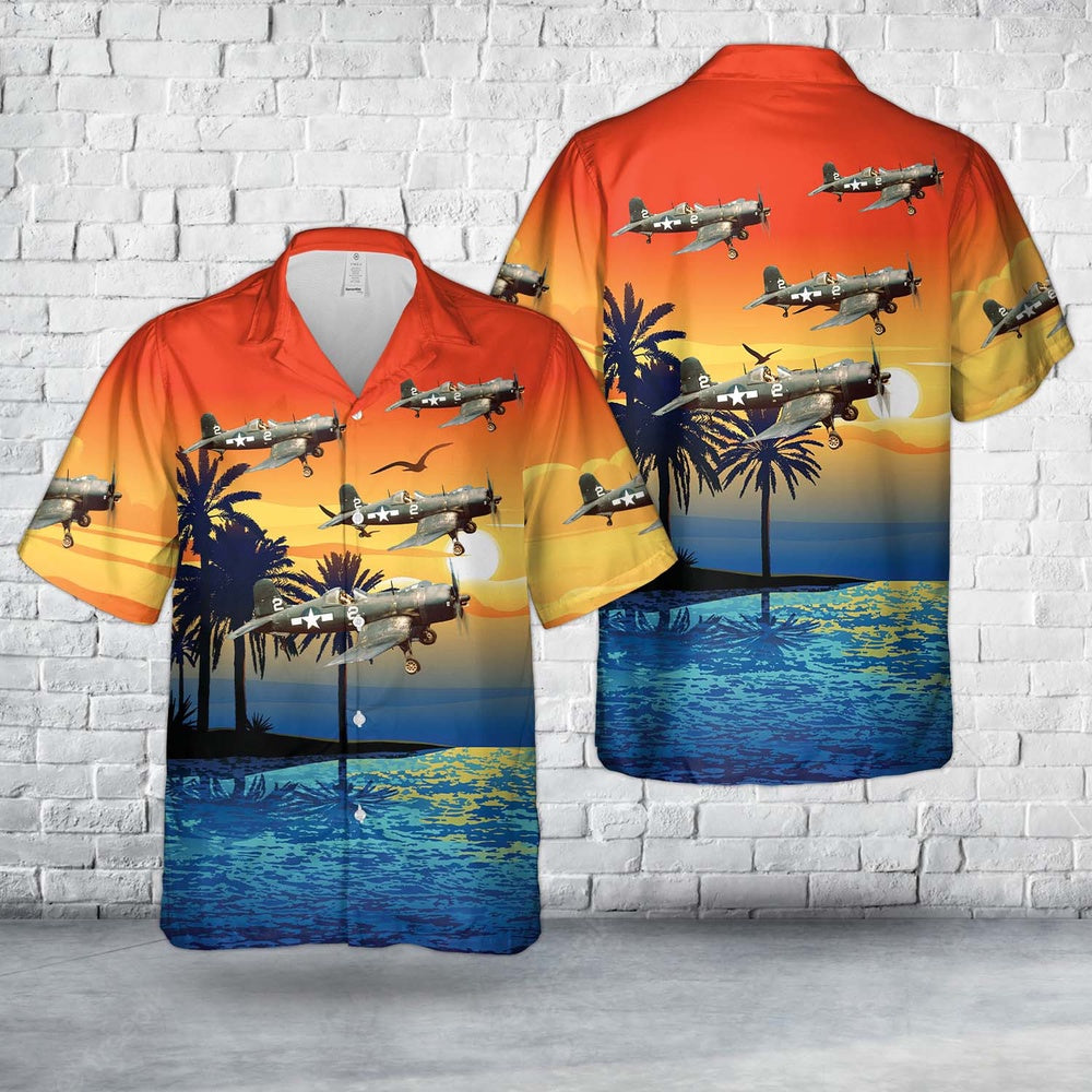Us Navy Hawaiian Shirt, US Navy Vought F4U-4 Corsair of Bombing Fighter Squadron 82 (VBF-82) Checkmates Hawaiian Shirt