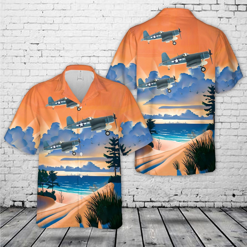 Us Navy Hawaiian Shirt, Vought F4U-1A Corsair #915 Major Greg -Pappy- Boyington VMF-214 Black Sheep US Navy Rabaul 1944 Hawaiian Shirt
