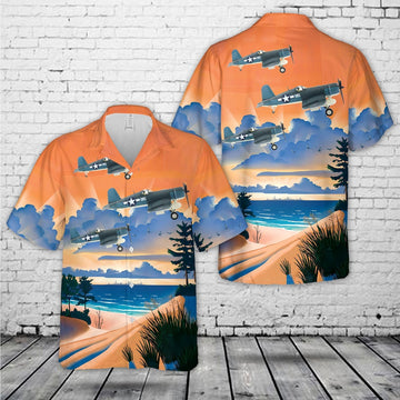 Us Navy Hawaiian Shirt, Vought F4U-1A Corsair #915 Major Greg -Pappy- Boyington VMF-214 Black Sheep US Navy Rabaul 1944 Hawaiian Shirt