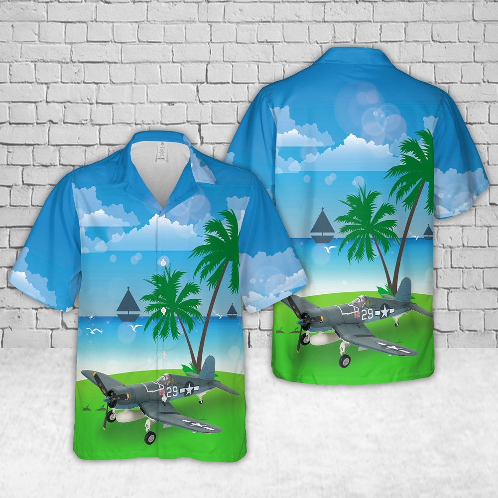Us Navy Hawaiian Shirt, Vought F4U-1A Corsair White 29 Pilot Lt(JG) Ira C. Kepford VF-17 Jolly Rogers US Navy 1944 Hawaiian Shirt