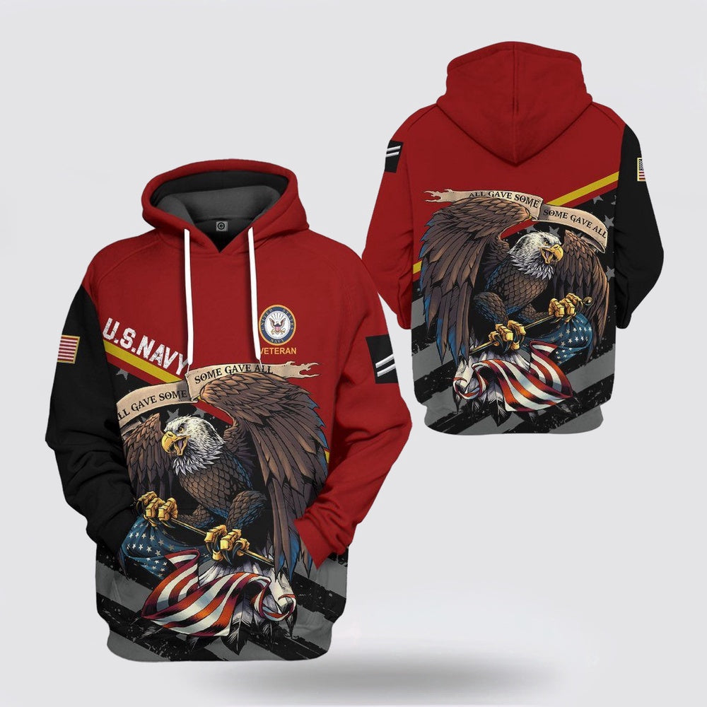 Us Navy Hoodie, 3D United States Navy Veteran Red Custom Rank Hoodie Apparel