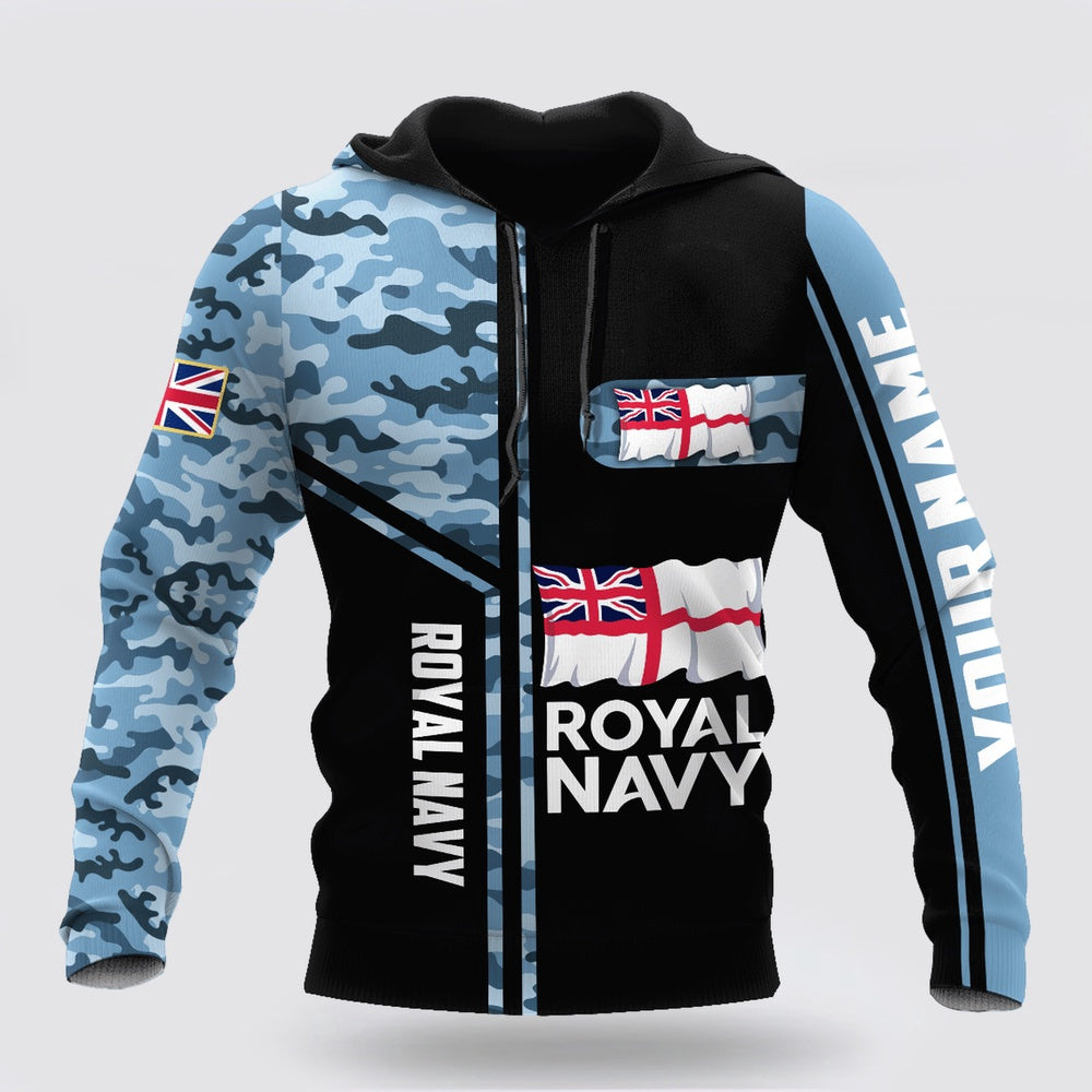 Us Navy Hoodie, Custom Name British Navy Camo 3D Design Print Hoodie