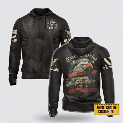 Us Navy Hoodie, Custom Name Rank US Navy Veteran All Over Print 3D Hoodie True Patriot