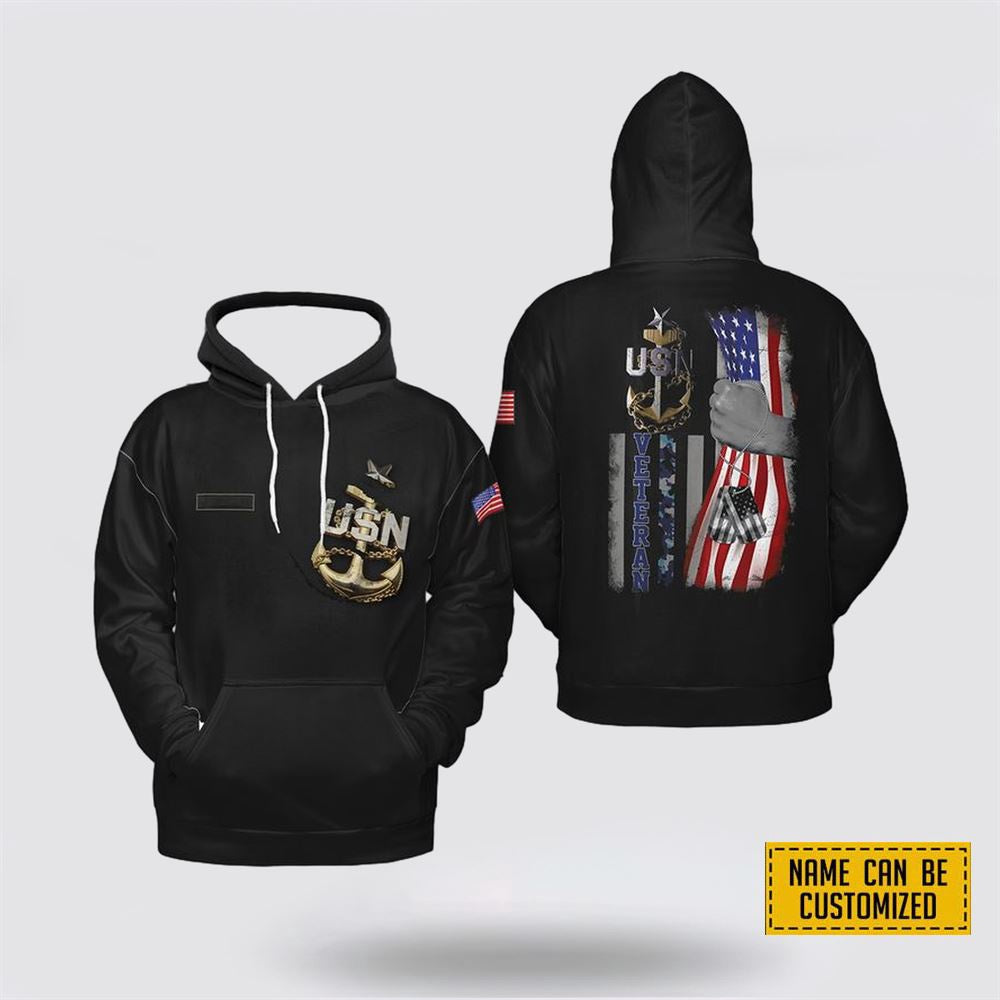 Us Navy Hoodie, Custom Name US Navy CPO Fouled Anchor Flag 3D Hoodie