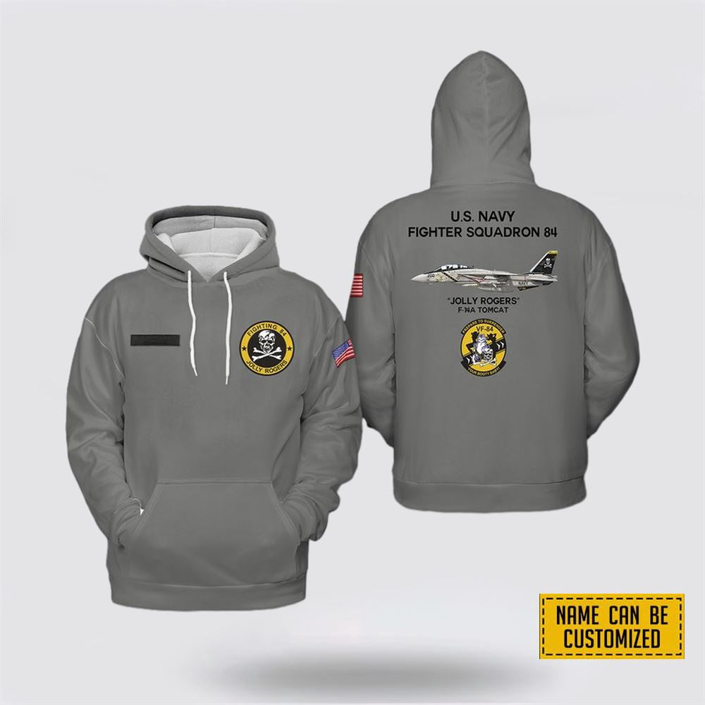 Us Navy Hoodie, Custom Name US Navy F-14A Tomcat Of VF-84 Jolly Rogers Hoodie 3D