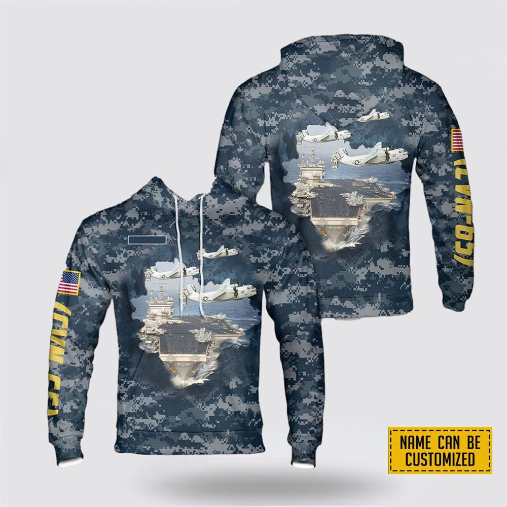 Us Navy Hoodie, Custom Name US Navy USS Enterprise (CVN-65) And C-2A Greyhound Of VRC-50 Hoodie 3D