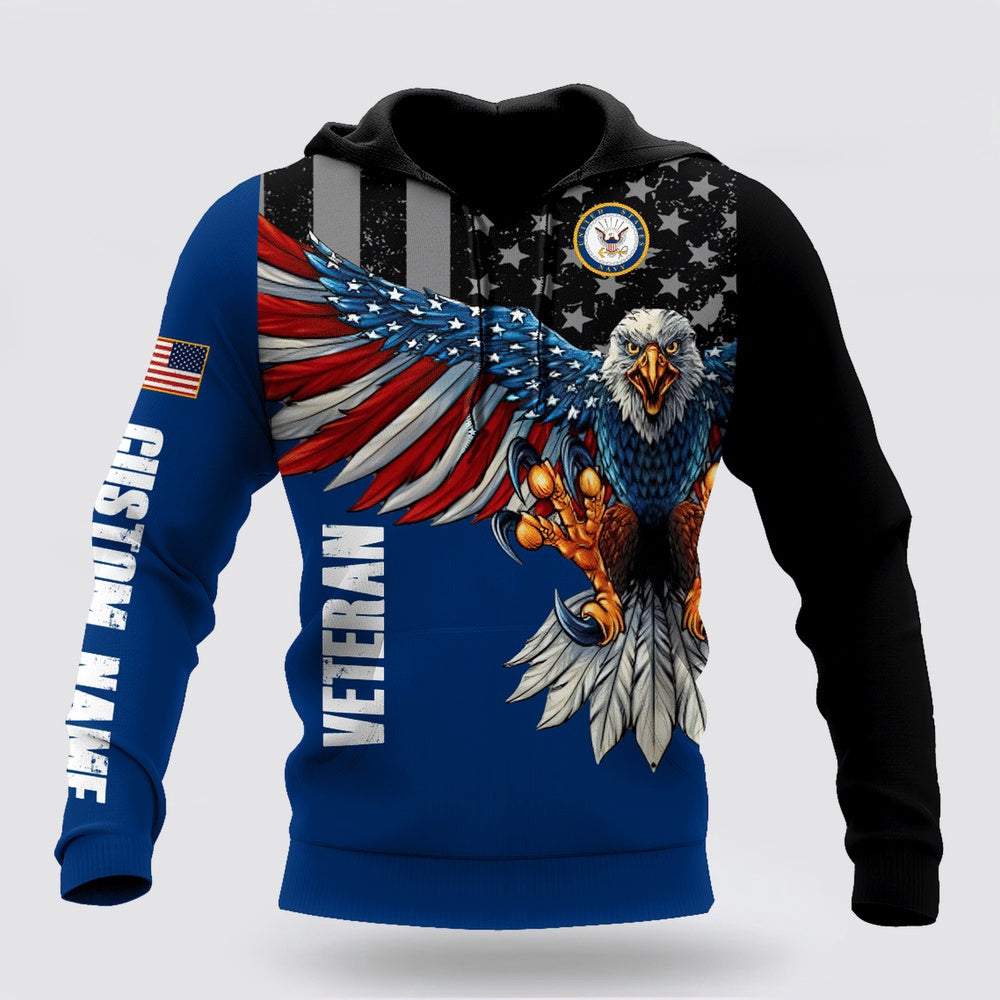 Us Navy Hoodie, Custom Name Us Navy Veteran Eagle 3D Printed Hoodie Proud Military