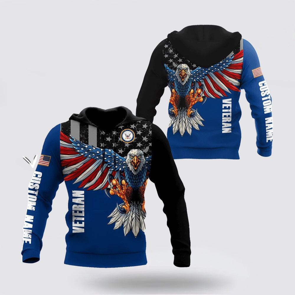 Us Navy Hoodie, Custom Name Us Navy Veteran Eagle 3D Printed Hoodie Proud Military