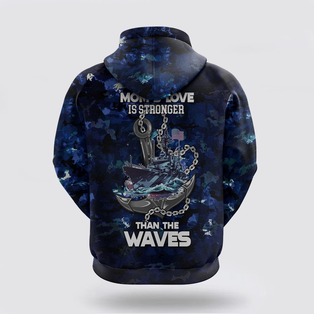 Us Navy Hoodie, Mothers Day Navy Mom Camo Style Moms Love Is Stronger Than Waves Hoodie