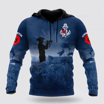 Us Navy Hoodie, RememBerance Anzac Day Poppy Flower Navy Premium Unisex Hoodie