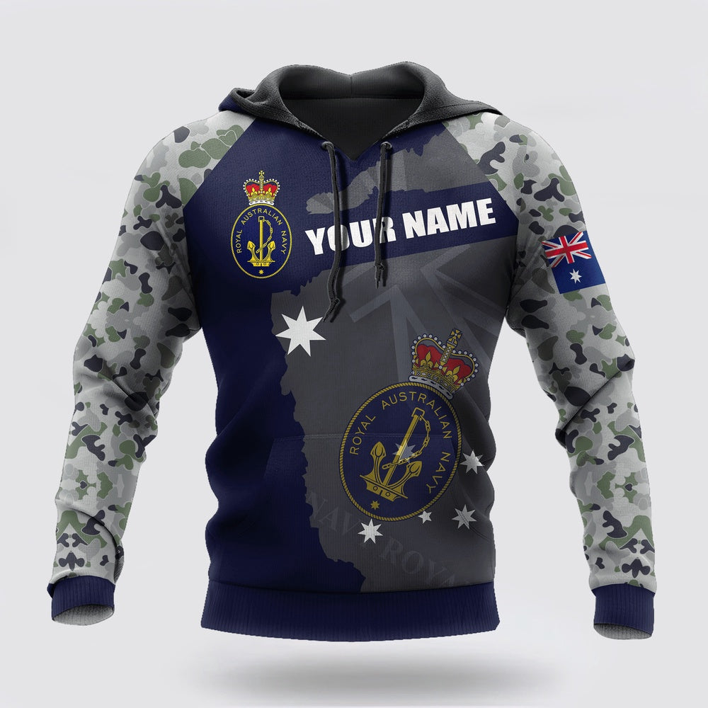 Us Navy Hoodie, Royal Australian Navy Camo Customize name Hoodie Anzac Day
