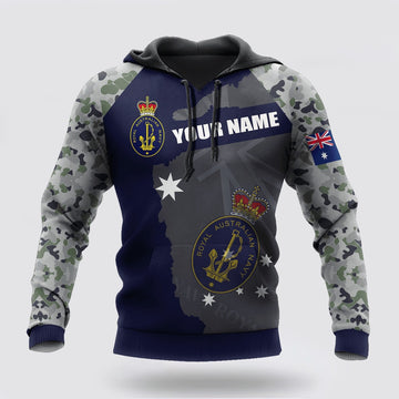 Us Navy Hoodie, Royal Australian Navy Camo Customize name Hoodie Anzac Day