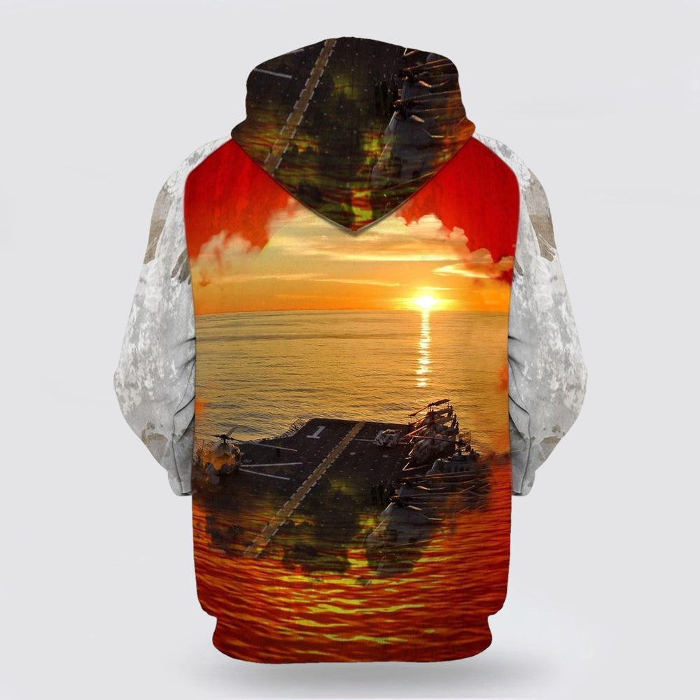 Us Navy Hoodie, Sun Set On Navy Ship All Over Print Hoodie