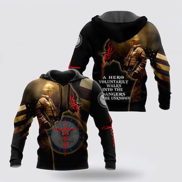 Us Navy Hoodie, US Navy A Hero Voluntarily Walks In To The Dangers Of The Unknown Unisex Hoodie