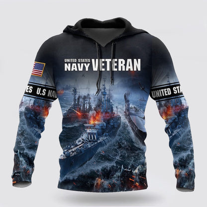 Us Navy Hoodie, US Navy Veteran All Over Printed Unisex Hoodie