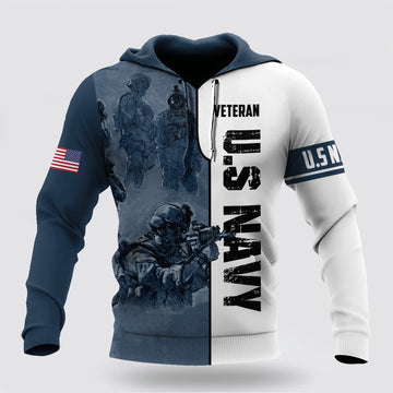 Us Navy Hoodie, US Veteran Navy Color All Over Printed Unisex Hoodie