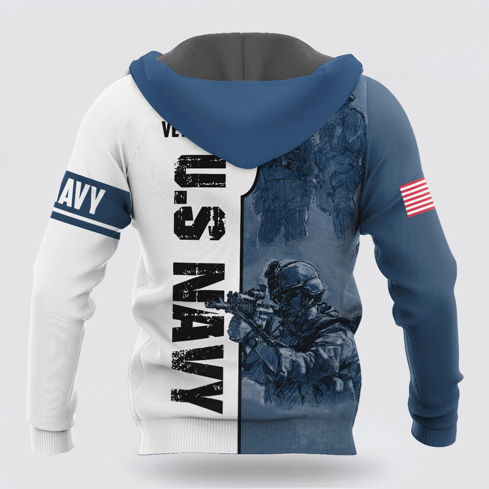 Us Navy Hoodie, US Veteran Navy Color All Over Printed Unisex Hoodie