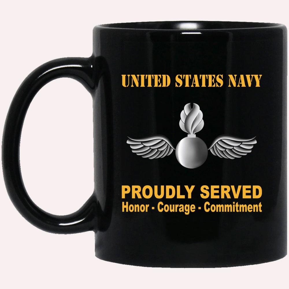 Us Navy Mug, Veterans Mug, Navy Aviation Ordnanceman Navy AO Proudly Served Black Mug, Military Coffee Mugs, Us Navy Coffee Mugs