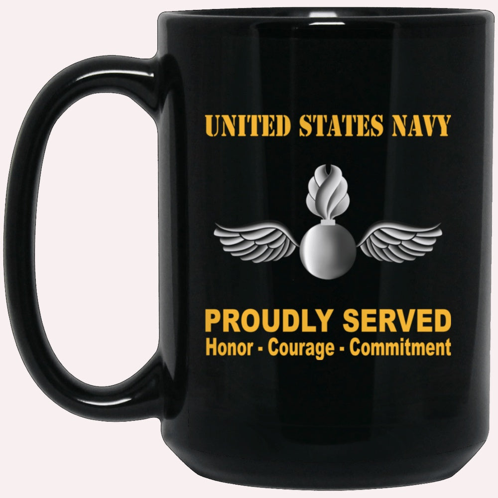 Us Navy Mug, Veterans Mug, Navy Aviation Ordnanceman Navy AO Proudly Served Black Mug, Military Coffee Mugs, Us Navy Coffee Mugs
