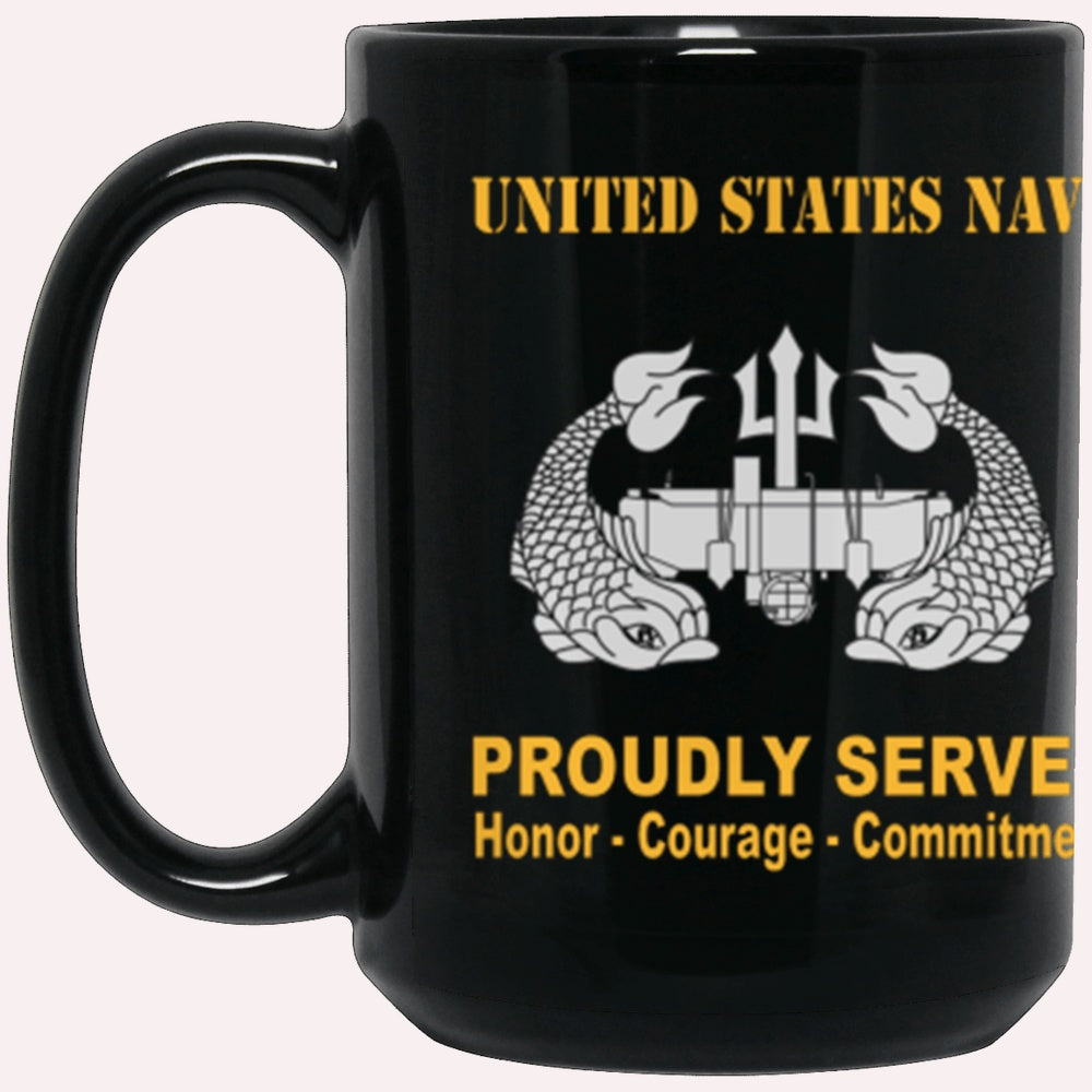 Us Navy Mug, Veterans Mug, US Navy Deep Submergence Enlisted Badge Proudly Served Core Values Black Mug, Military Coffee Mugs, Us Navy Coffee Mugs