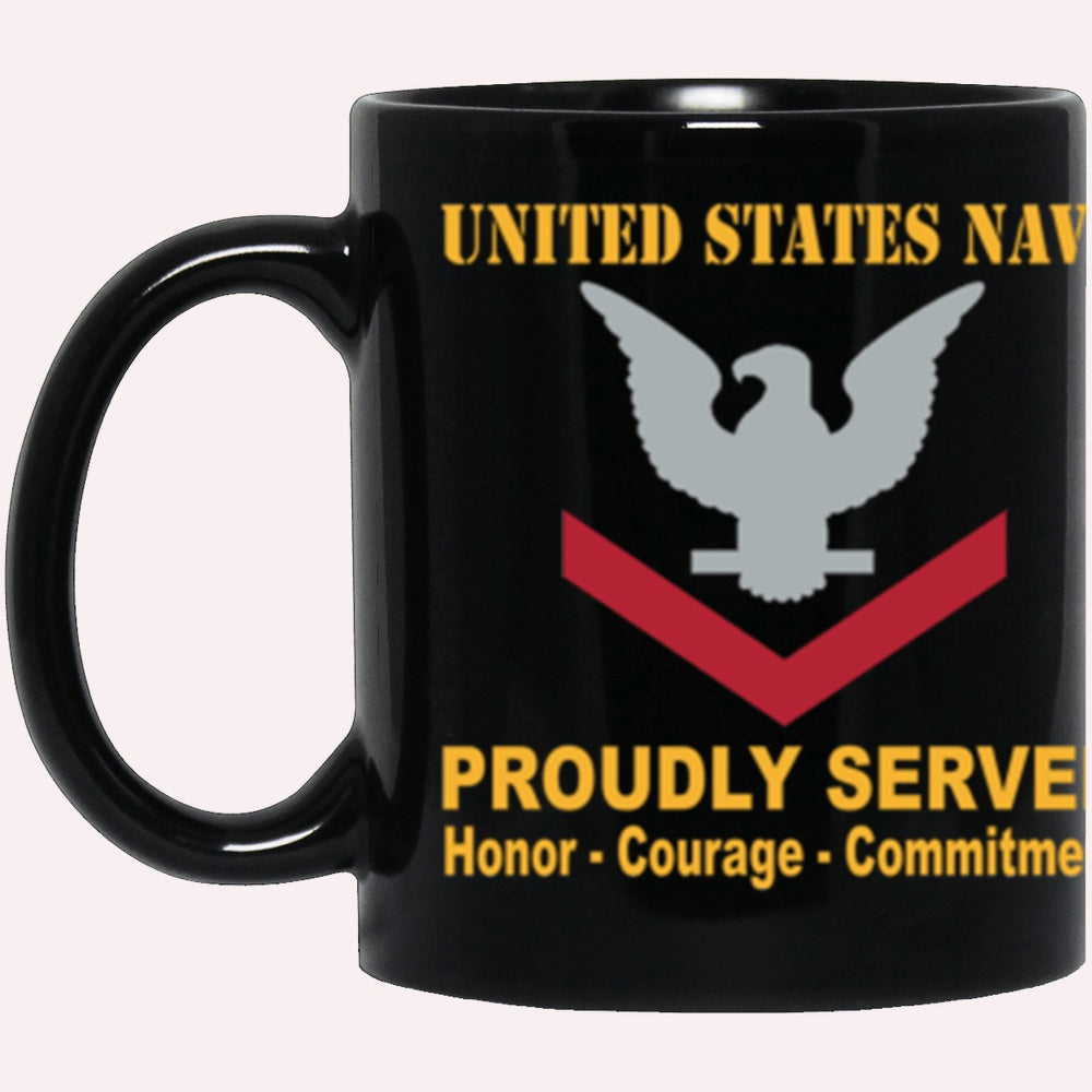 Us Navy Mug, Veterans Mug, US Navy E-4 Petty Officer Third Class E4 PO3 Collar Device Proudly Served Core Values Black Mug, Military Coffee Mugs, Us Navy Coffee Mugs