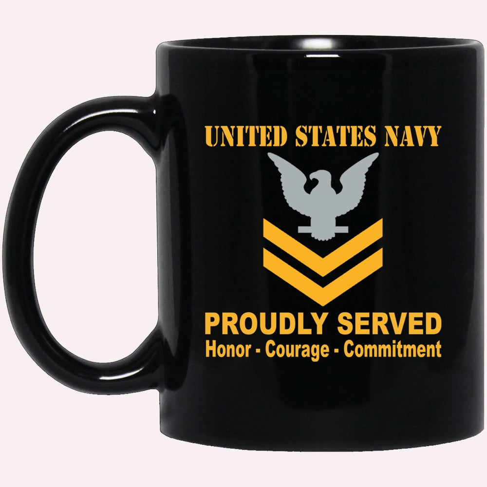 Us Navy Mug, Veterans Mug, US Navy E-5 Petty Officer Second Class E5 PO2 Gold Stripe Collar Device Black Mug, Military Coffee Mugs, Us Navy Coffee Mugs