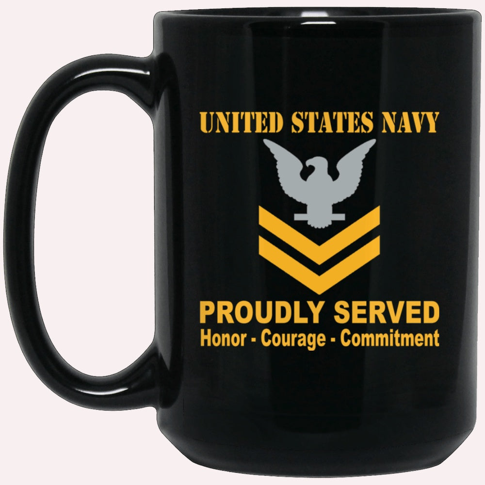 Us Navy Mug, Veterans Mug, US Navy E-5 Petty Officer Second Class E5 PO2 Gold Stripe Collar Device Black Mug, Military Coffee Mugs, Us Navy Coffee Mugs