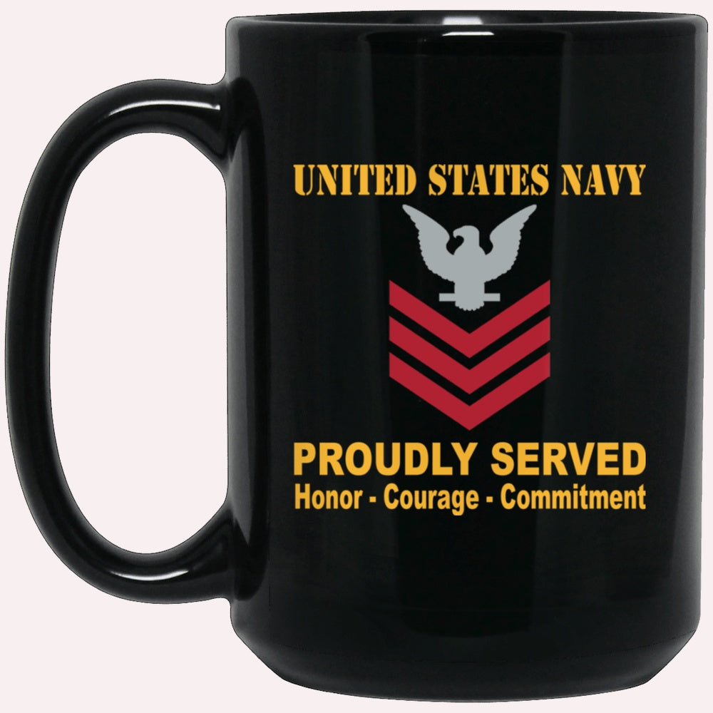 Us Navy Mug, Veterans Mug, US Navy E-6 Petty Officer First Class E6 PO1 Collar Device Black Mug, Military Coffee Mugs, Us Navy Coffee Mugs