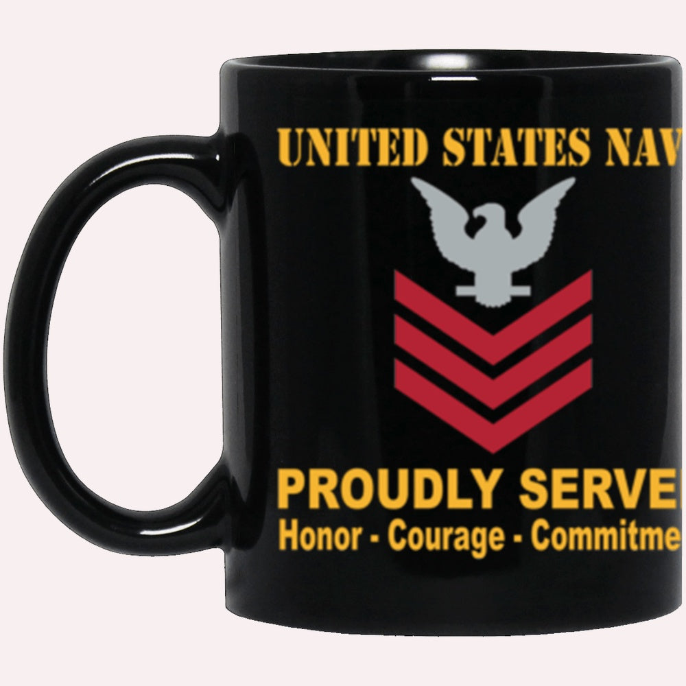 Us Navy Mug, Veterans Mug, US Navy E-6 Petty Officer First Class E6 PO1 Collar Device Proudly Served Core Values Black Mug, Military Coffee Mugs, Us Navy Coffee Mugs