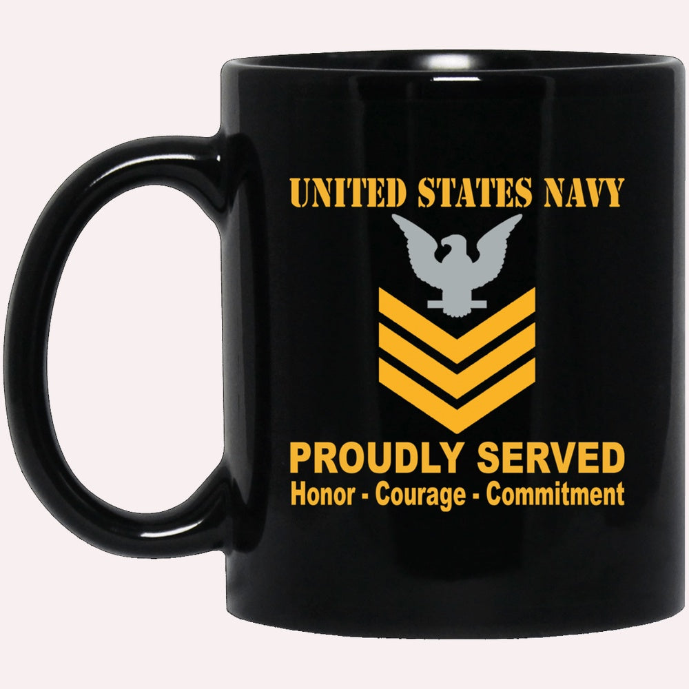 Us Navy Mug, Veterans Mug, US Navy E-6 Petty Officer First Class E6 PO1 Gold Stripe Collar Device Black Mug, Military Coffee Mugs, Us Navy Coffee Mugs
