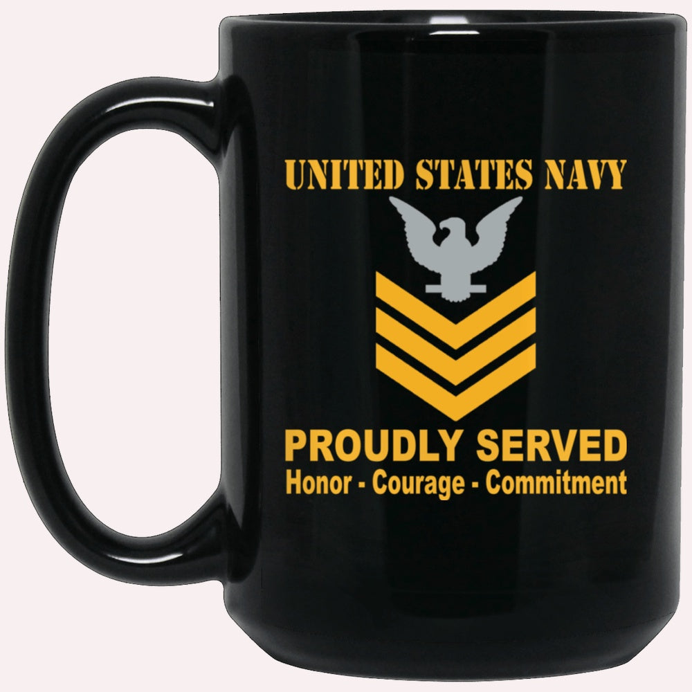 Us Navy Mug, Veterans Mug, US Navy E-6 Petty Officer First Class E6 PO1 Gold Stripe Collar Device Black Mug, Military Coffee Mugs, Us Navy Coffee Mugs