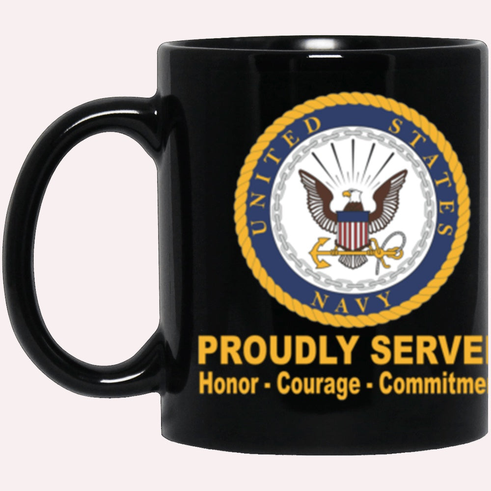 Us Navy Mug, Veterans Mug, US Navy Logo Proudly Served Core Values Black Mug, Military Coffee Mugs, Us Navy Coffee Mugs