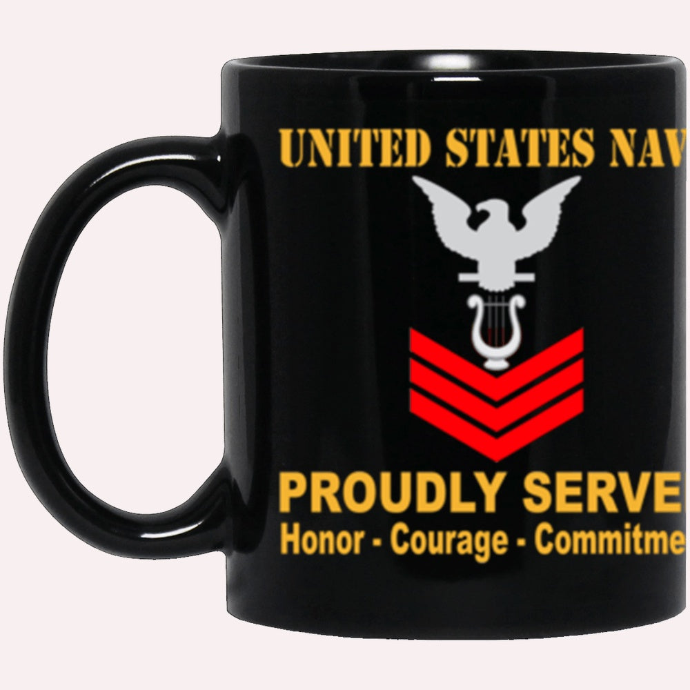 Us Navy Mug, Veterans Mug, US Navy Musician Navy MU E-6 Red Stripe Black Mug, Military Coffee Mugs, Us Navy Coffee Mugs