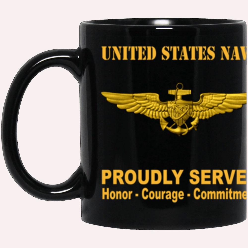 Us Navy Mug, Veterans Mug, US Navy Naval Astronaut Badge Proudly Served Core Values Black Mug, Military Coffee Mugs, Us Navy Coffee Mugs