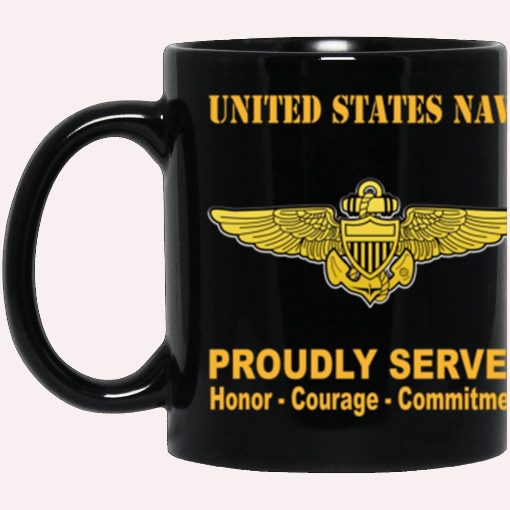 Us Navy Mug, Veterans Mug, US Navy Naval Aviator Badge Proudly Served Core Values Black Mug, Military Coffee Mugs, Us Navy Coffee Mugs